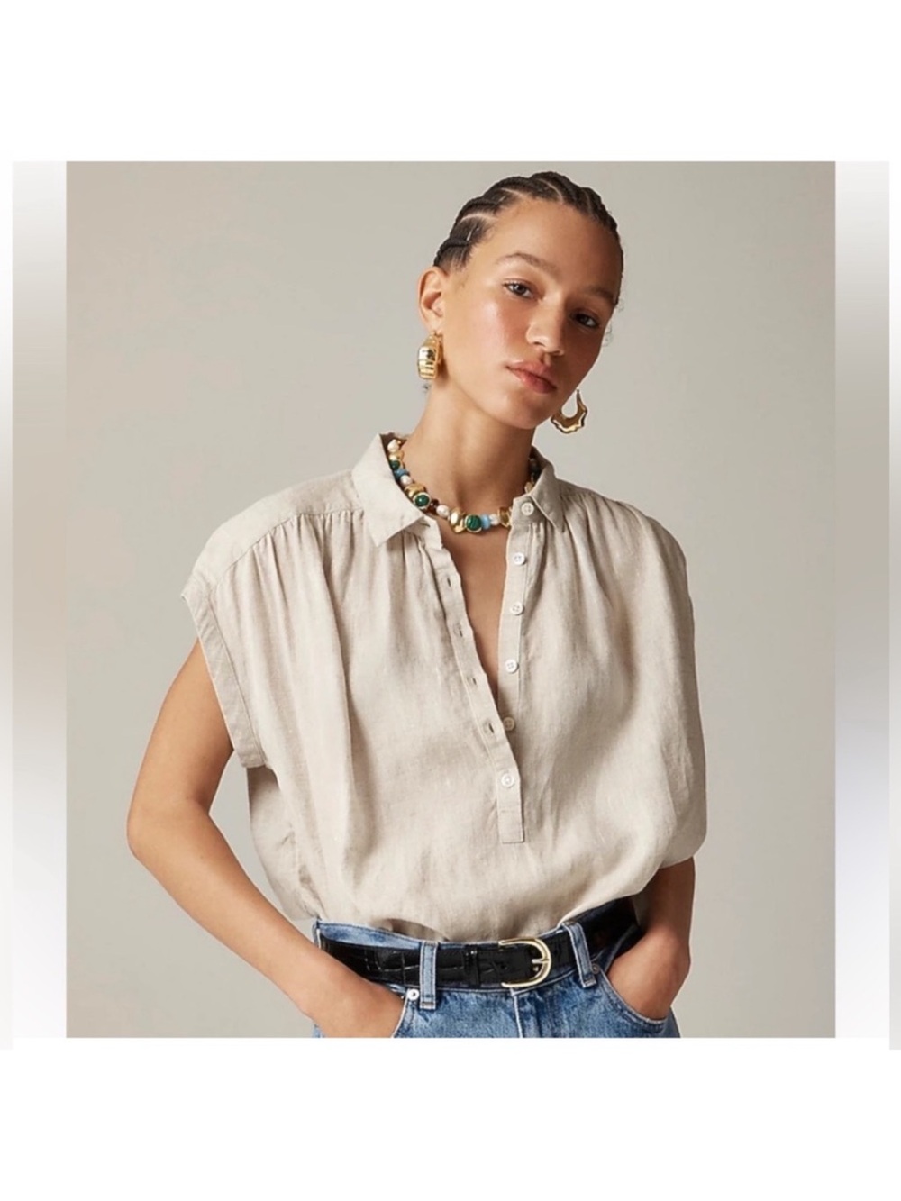 J Crew Top XL New Capitaine Baird McNutt Irish Linen Shirt Tan